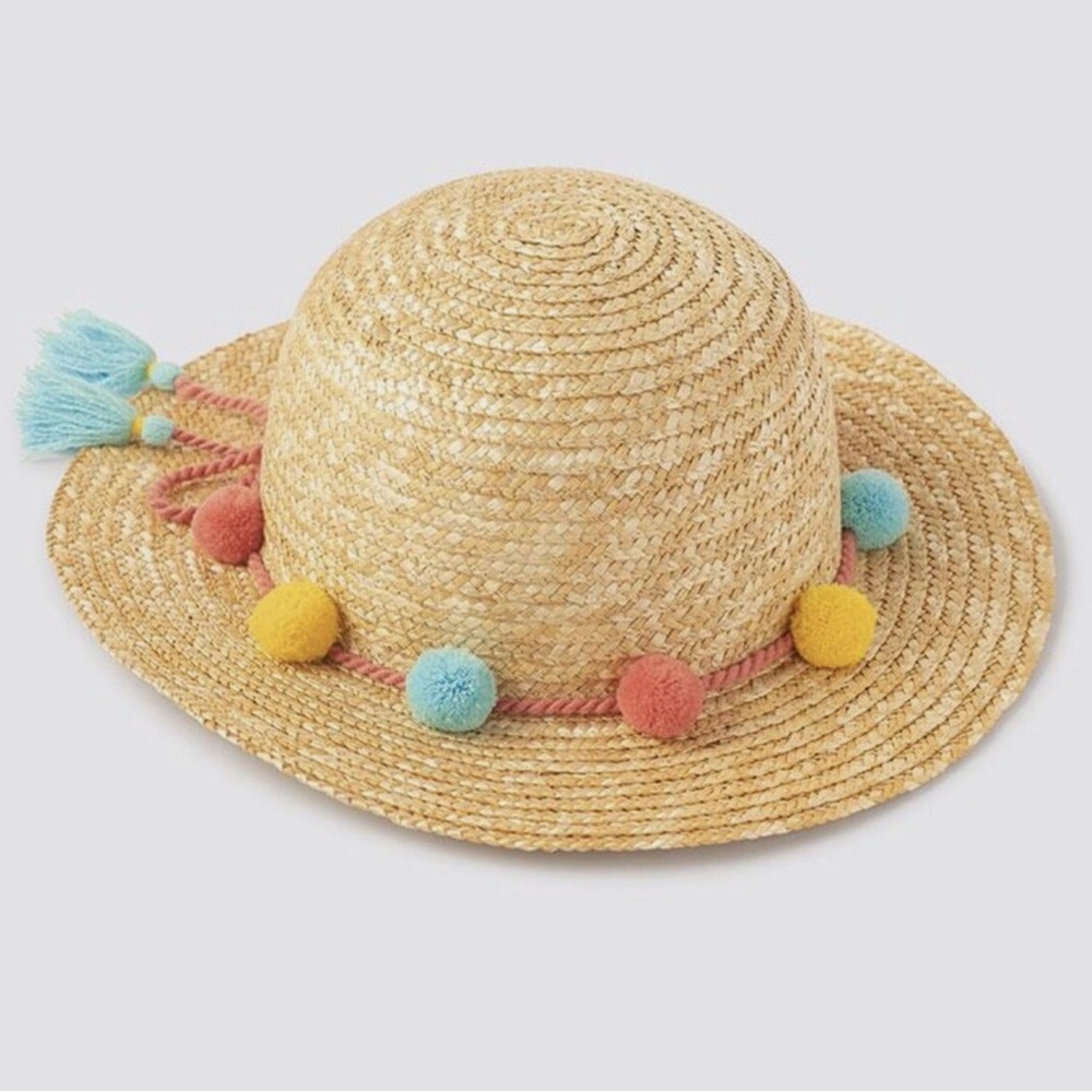 Matilda Jane Straw Hat with Colorful Pom Poms